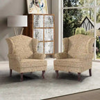 2 fauteuils d'appoint à dossier haut traditionnels, revêtus de tissu