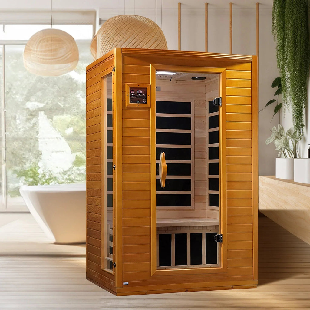 Sauna infrarouge lointain à faible champ électromagnétique pour 2 personnes, en bois de pruche du Canada