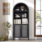 Acekool Armoire de cuisine bombée avec portes en rotin, meuble de rangement de ferme à 5 niveaux pour cuisine, salle à manger, salon