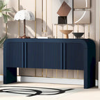 Buffet de rangement arqué avec 4 portes à rayures et étagères réglables, armoires d'entrée modernes avec pieds en pin