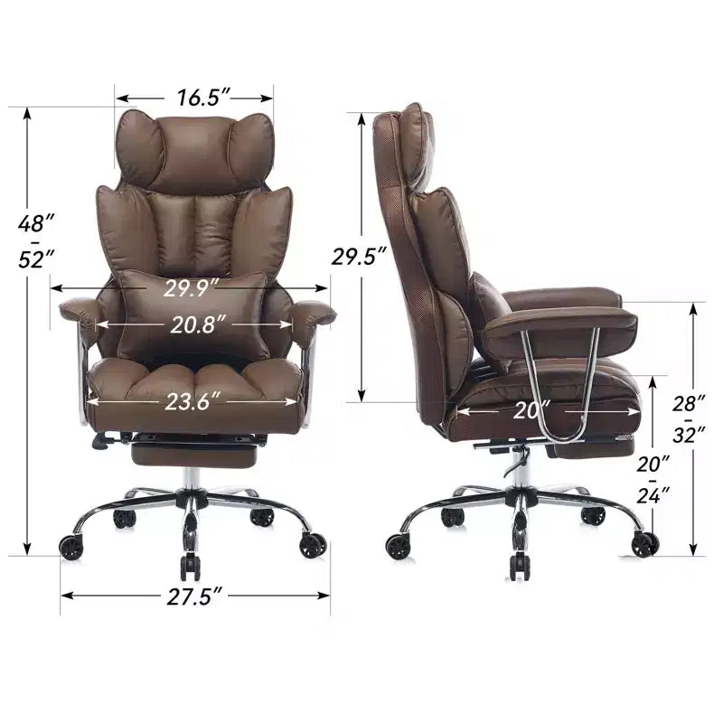 Efomao Chaise de Bureau Ergonomique 400 lbs, Grande Chaise d'Ordinateur en Cuir PU pour Personnes de Grande Taille, Fauteuil de Direction avec Repose-Pieds et Soutien Lombaire