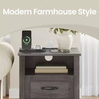 Lot de 2 tables de chevet de ferme avec port de chargement USB - Tables de nuit à 2 tiroirs, design rustique et moderne