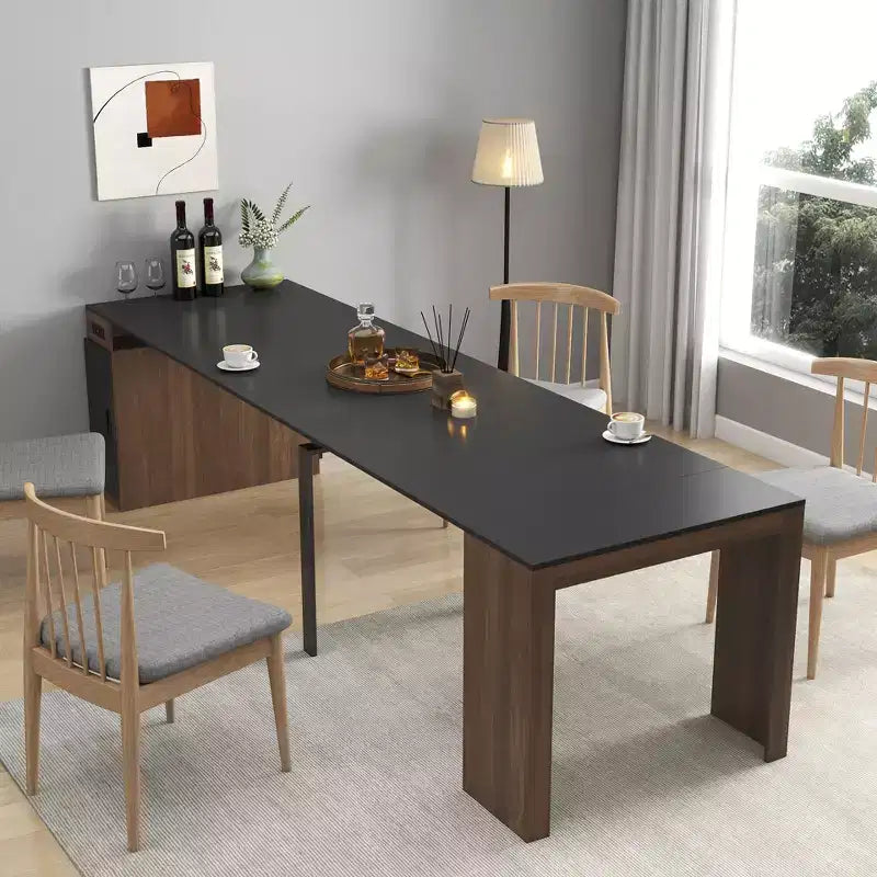 CLIHOME Table à manger extensible moderne multifonctionnelle avec prise, Table extensible peu encombrante avec rangement
