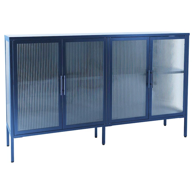 Meuble en métal et verre trempé avec étagère réglable