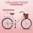 Vélo de ville Gymax Beach Cruiser 24 pouces avec selle réglable, panier tressé et porte-bagages arrière