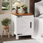Lot de 2 tables de chevet de ferme avec station de recharge, table de nuit rustique avec porte de grange et étagère réglable, petite table d'appoint pour chambre et salon.