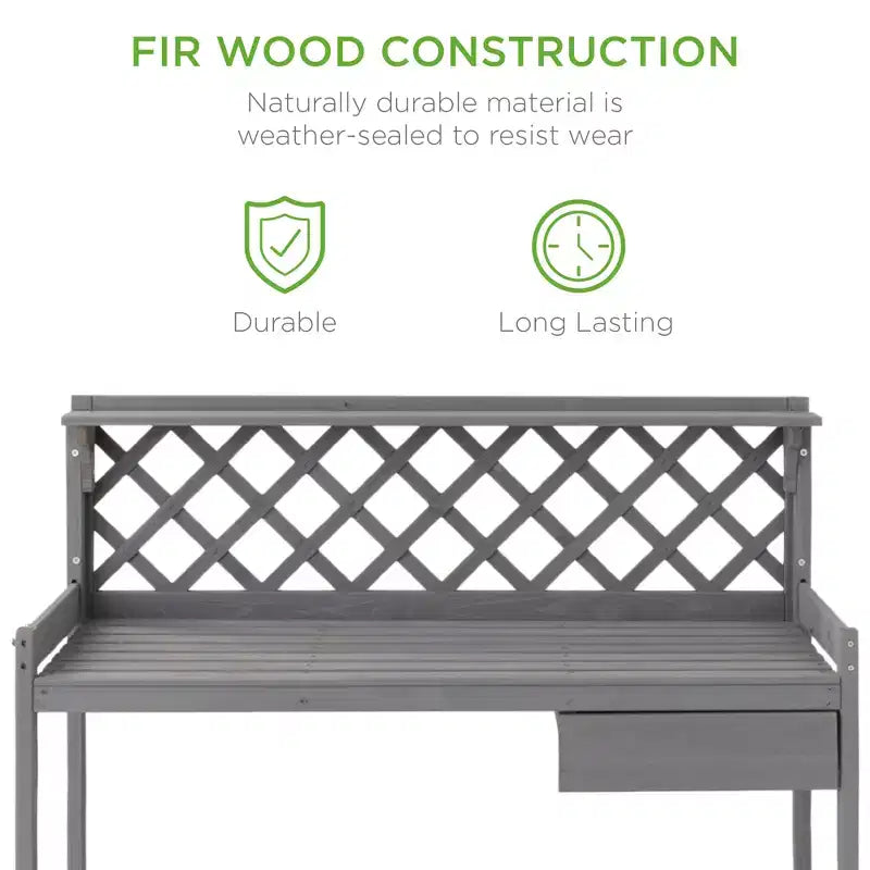 Table de rempotage de jardin en bois d'extérieur Best Choice Products, plan de travail avec tiroir de rangement et étagère ouverte