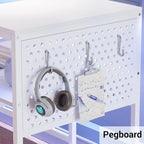 Bureau d'ordinateur en L, bureau de jeu avec tiroir à clavier, prises de courant et éclairage LED
