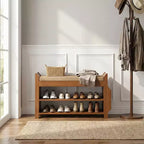 Banc à chaussures en bambou ELECWISH 31,5 avec rangement - Étagère à chaussures à 2 niveaux, tiroir caché et organisateur latéral, marron