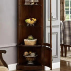 Meuble d'angle classique en bois d'hévéa marron avec porte vitrée
