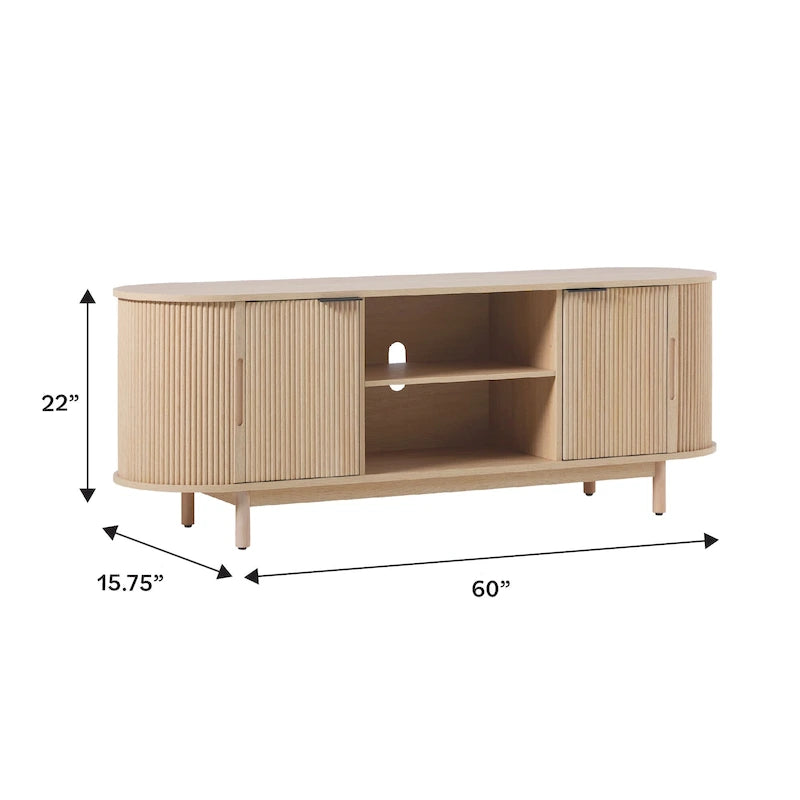 Meuble TV Middlebrook Modern Reeded de 60 po avec bords arrondis