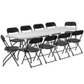 Ensemble de 8 tables pliantes Emma and Oliver en plastique blanc avec 10 chaises pliantes