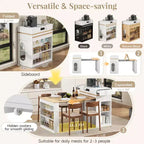 Table à manger extensible Whisen, table îlot mobile roulante avec 3 rallonges amovibles, meuble de rangement