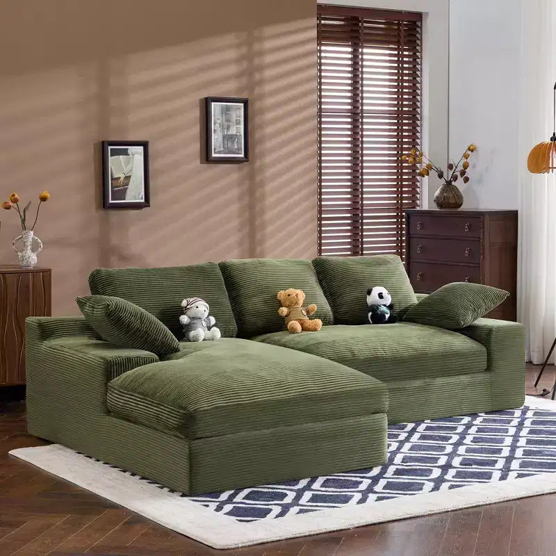 Canapé compressé en velours côtelé Clihome - Doux et agréable pour la peau avec 3 coussins de dossier et 2 coussins décoratifs
