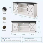 Meuble TV de style ferme pour téléviseurs jusqu'à 65 pouces, meuble de divertissement avec portes coulissantes de grange et armoires de rangement, console multimédia pour salon, chambre à coucher