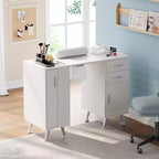 Table de manucure de 42 po pour prothésiste ongulaire avec aspirateur de poussière et repose-poignets, table à ongles avec casier vertical coulissant, 1 armoire de rangement, 2 tiroirs
