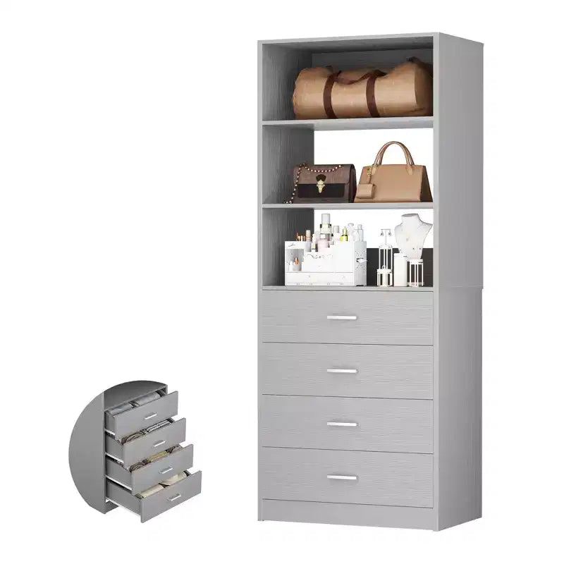 Système de rangement de placard avec tiroirs et étagères en bois