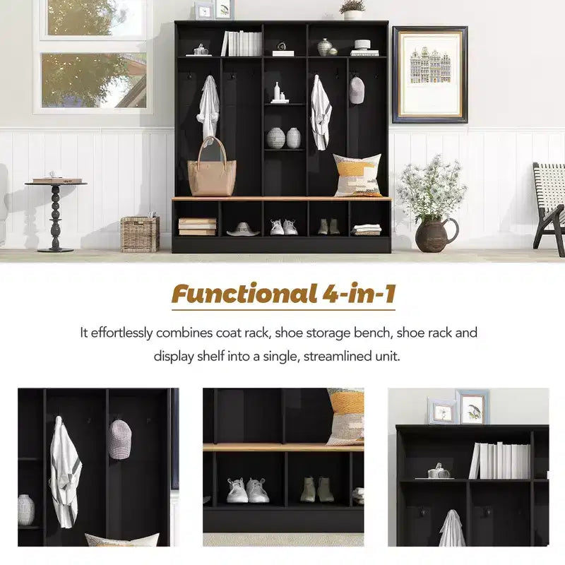 Meuble d'entrée large CLIHOME avec banc de rangement, armoire à chaussures minimaliste avec cubes de rangement et étagères