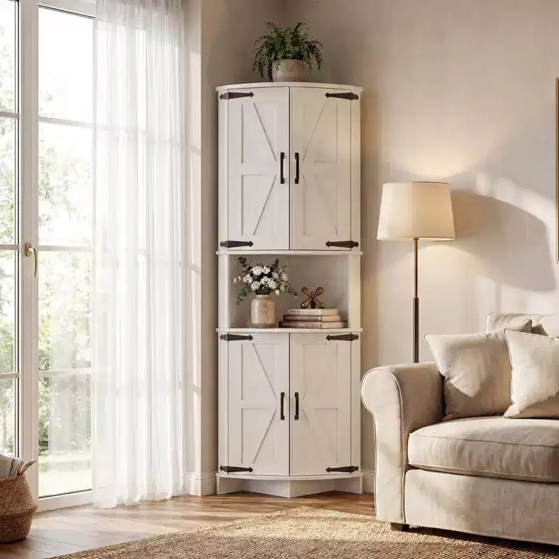 COZONY Meuble d'angle de ferme 65" avec portes et étagères réglables, Armoire de rangement d'angle haute pour cuisine et salon