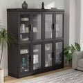 Meuble de rangement décoratif/vitrine en verre noir et grain de bois de 62 po, avec suffisamment d'espace pour 12 étagères