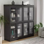 Meuble de rangement décoratif/vitrine en verre noir et grain de bois de 62 po, avec suffisamment d'espace pour 12 étagères