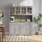 Famapy 61.2W Armoire de rangement grise Buffet Vaisselier de cuisine avec garniture de base ornée : Alliance d'élégance et d'utilité