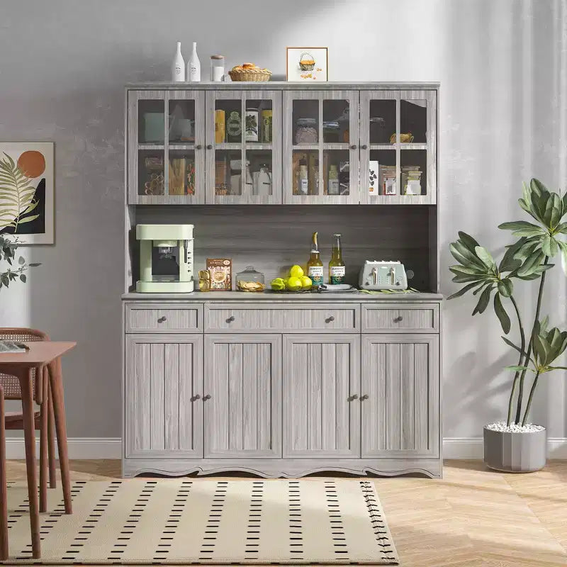 Famapy 61.2W Armoire de rangement grise Buffet Vaisselier de cuisine avec garniture de base ornée : Alliance d'élégance et d'utilité