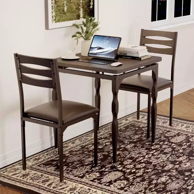Ensemble de salle à manger 3 pièces pour petits espaces, table et 2 chaises à pieds en spirale, ensemble de table de cuisine compact pour appartements