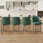 Lot de 4 tabourets de bar pivotants à hauteur de comptoir Bekrvio 26 po avec dossiers et pieds en bois, tabourets de bar rembourrés en tissu lin/similicuir pour îlot de cuisine
