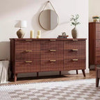 Commode cannelée à 9 tiroirs, 154 cm de large, en bois, avec rangement profond, pour chambre à coucher, salon ou couloir