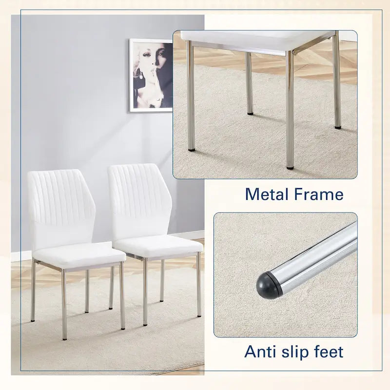 Ensemble de 6 chaises de salle à manger de luxe simples en PU haute résilience avec pieds en métal argenté, chaises d'appoint sans accoudoirs pour cuisine