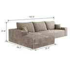 Canapé sectionnel nuage noir en velours côtelé moelleux de 271 cm avec méridienne en L, canapé modulaire moderne avec assise profonde pour salon, appartement