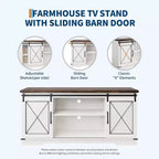 Meuble TV de style ferme pour téléviseurs jusqu'à 65 pouces, meuble de divertissement avec portes coulissantes de grange et armoires de rangement, console multimédia pour salon, chambre à coucher