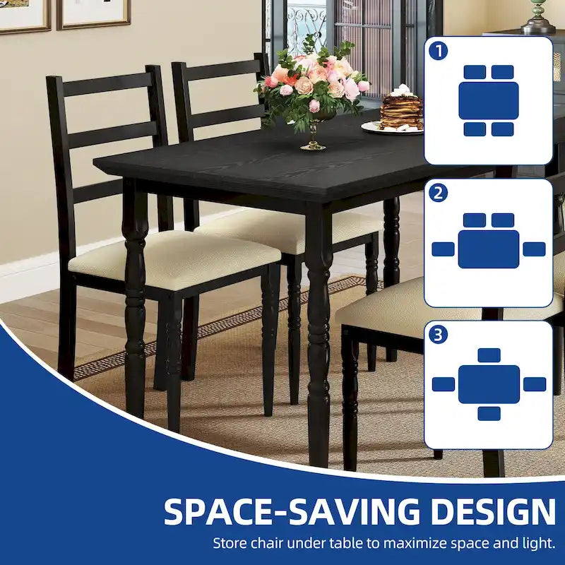 Ensemble de salle à manger de ferme Moasis avec 4 chaises, table à manger rectangulaire, style colonne romaine pour la cuisine