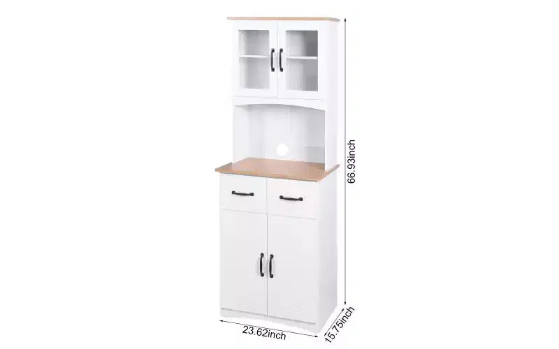 23 Armoires de cuisine en bois, armoire de garde-manger avec portes vitrées et tiroirs, étagères réglables, blanche