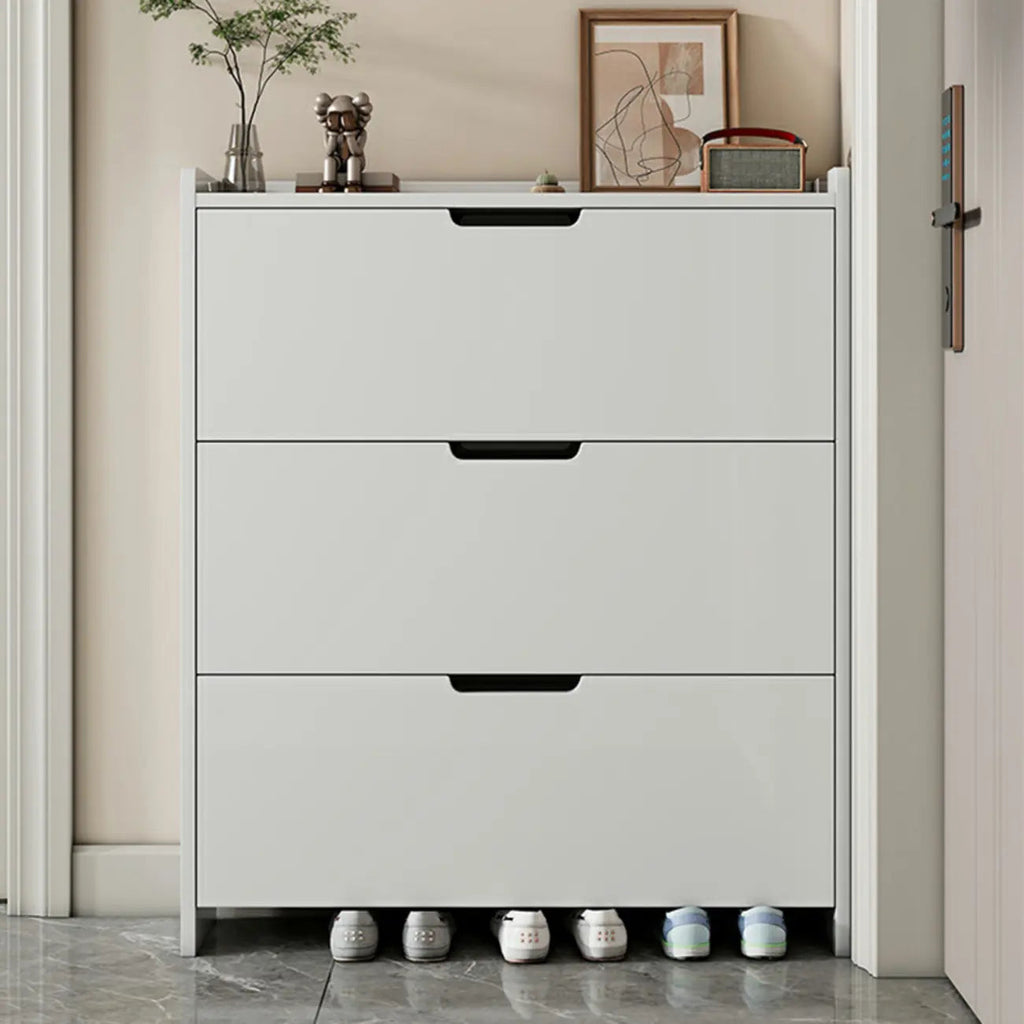 Meuble à chaussures 3 niveaux en bois blanc avec portes abattantes