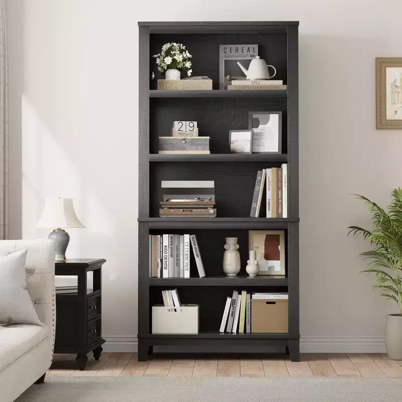 GustoWave 71 Grande bibliothèque avec étagères réglables 80 cm de large Étagère en bois à 5 niveaux Bibliothèques de style Ferme Bibliothèque Vintage