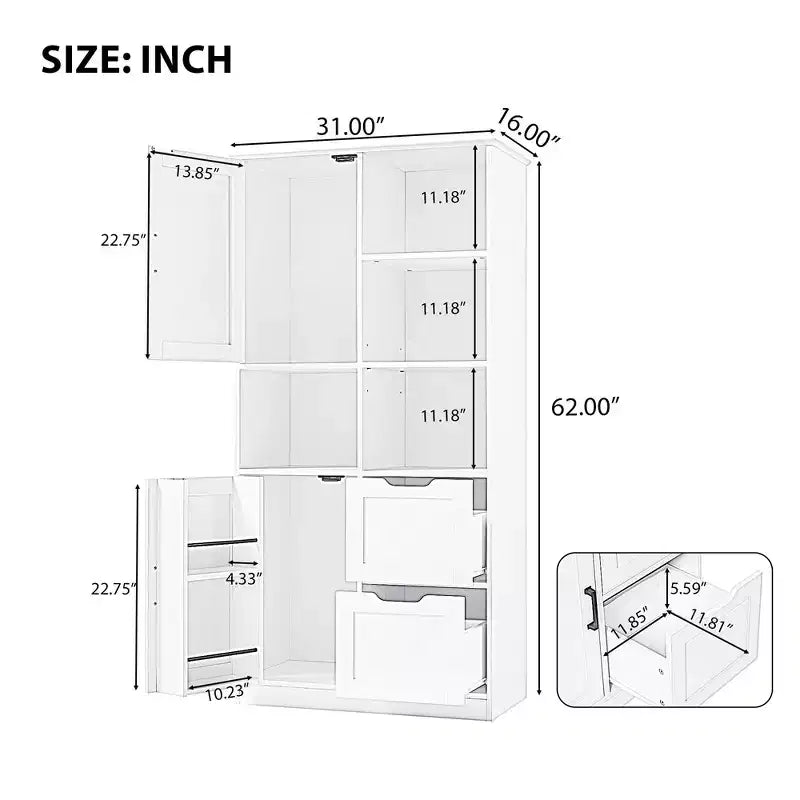 Meuble de rangement haut de salle de bain de 157 cm, armoire de rangement sur pied avec tiroir et étagère réglable, armoire de rangement polyvalente pour salle de bain et salon
