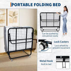 Lit pliant avec matelas pour adultes, lits d'appoint portables, lit pliant avec cadre en métal, matelas en mousse à mémoire de forme 5 et poche de rangement latérale