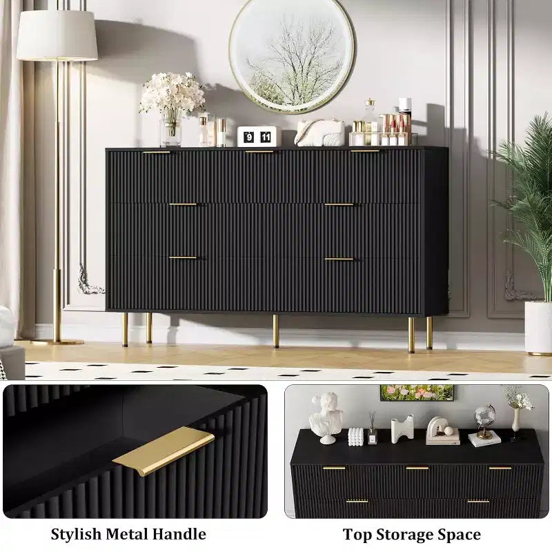 Commode cannelée à 7 tiroirs, Armoire de rangement moderne en bois, Meuble de chambre à coucher pour salon ou couloir