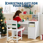 Bureau et chaise d'étude pour enfants avec rangement, bureau d'étude pour enfants avec étagère et plateau inclinable, table en bois pour enfants avec meuble de rangement pour les 3-8 ans