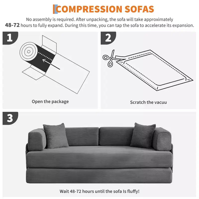 Canapé futon moderne en velours côtelé de 79 po pour petits espaces, canapé-lit convertible 5 en 1 avec accoudoirs et oreillers amovibles