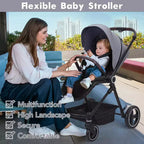 Poussette Bébé, Poussette Pliante - Poussette Haute pour Nouveau-né et Tout-petit, Landau Convertible avec Dossier Réversible