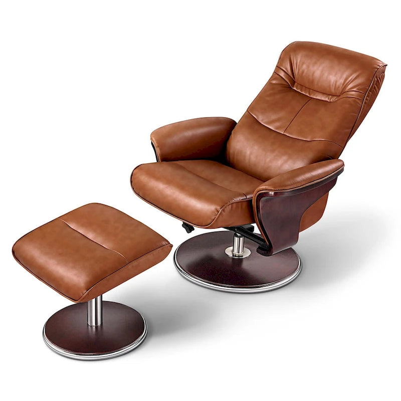 Artiva USA Milano Fauteuil inclinable pivotant moderne en cuir marron et repose-pieds