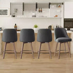 Lot de 4 tabourets de bar pivotants à hauteur de comptoir Bekrvio 26 po avec dossiers et pieds en bois, tabourets de bar rembourrés en tissu lin/similicuir pour îlot de cuisine