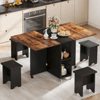 Ensemble de salle à manger pliant Moasis 5 ou 7 pièces avec table à rabats et tabourets de rangement, pour jusqu'à 6 personnes