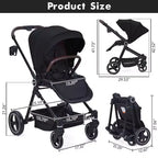 Poussette Bébé, Poussette Pliante - Poussette Haute pour Nouveau-né et Tout-petit, Landau Convertible avec Dossier Réversible