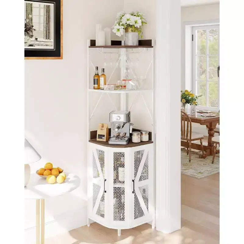 Meuble de bar d'angle Garvee à 5 niveaux, meuble à liqueurs de 181,6 cm de haut avec lumières LED pour la maison