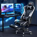Douxlife Fauteuil de Jeu Ergonomique Moderne avec Massage à 7 Points, Repose-Pieds et Accoudoirs Réglables Noir et Blanc