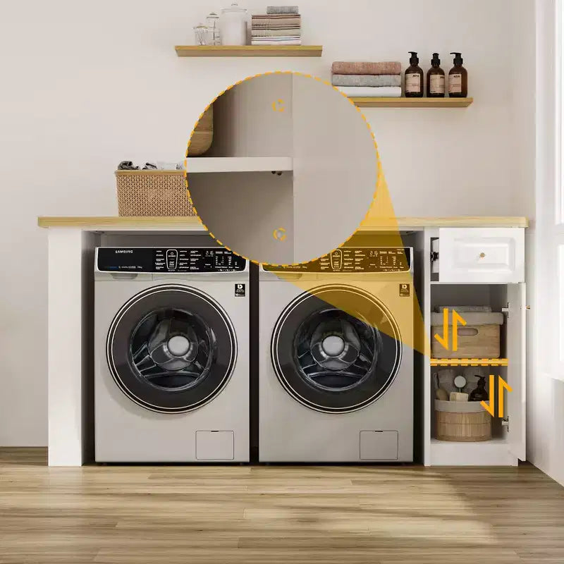 82,6 Meuble de rangement pour plan de travail de buanderie avec étagère réglable et tiroir, plan de travail pour lave-linge et sèche-linge pour buanderie